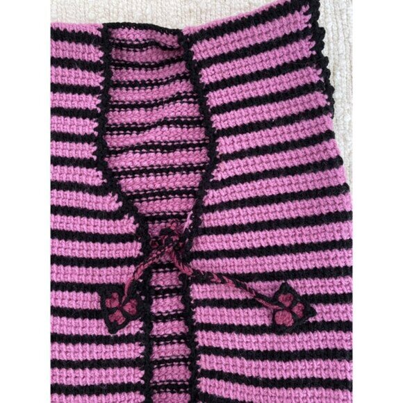 Pink And Black Hand Knitted Sleeveless Vest - Picture 2 of 5